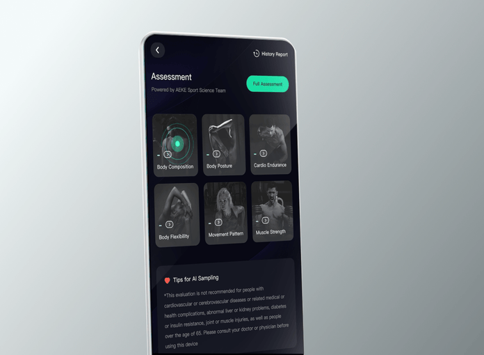 AEKE smart home gym step 1: Assess your body blueprint for personalized AI-guided workouts