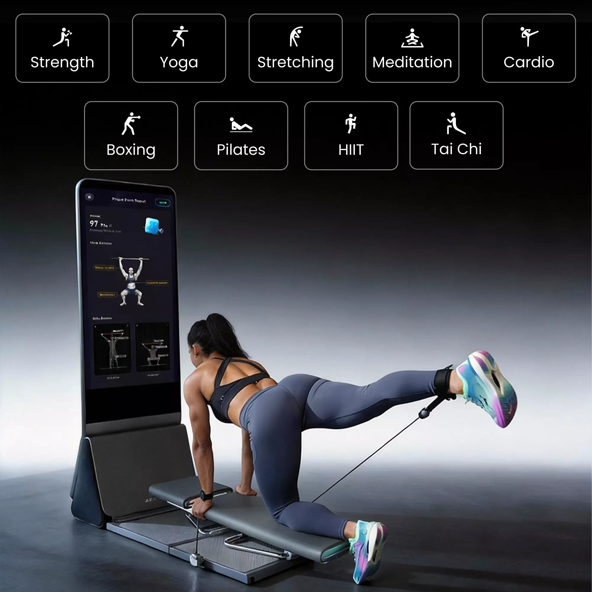 Woman performing leg exercise on K1